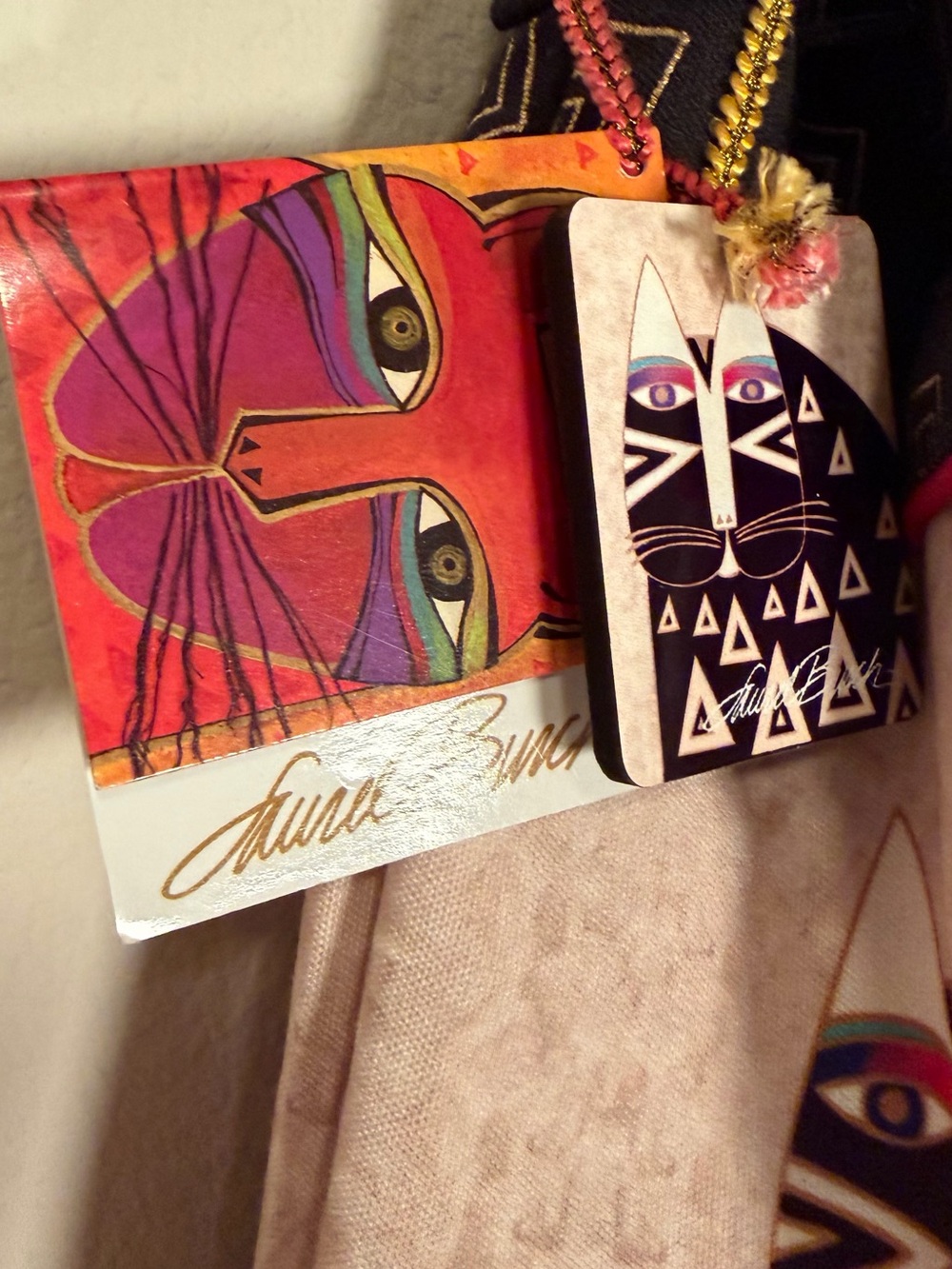 Laurel Burch Black/Turquoise/Gold Cat Drawstring Tote Bag - Picture 2 of 11